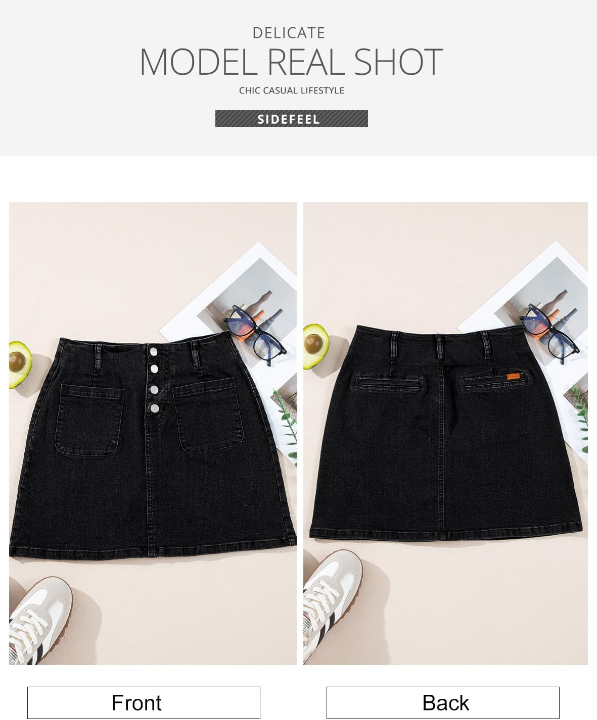 Women'S Jean Skirt High Waist Summer Stretch Zimbaplatinum Denim Skirt Button Knee Length Skirt with Pockets