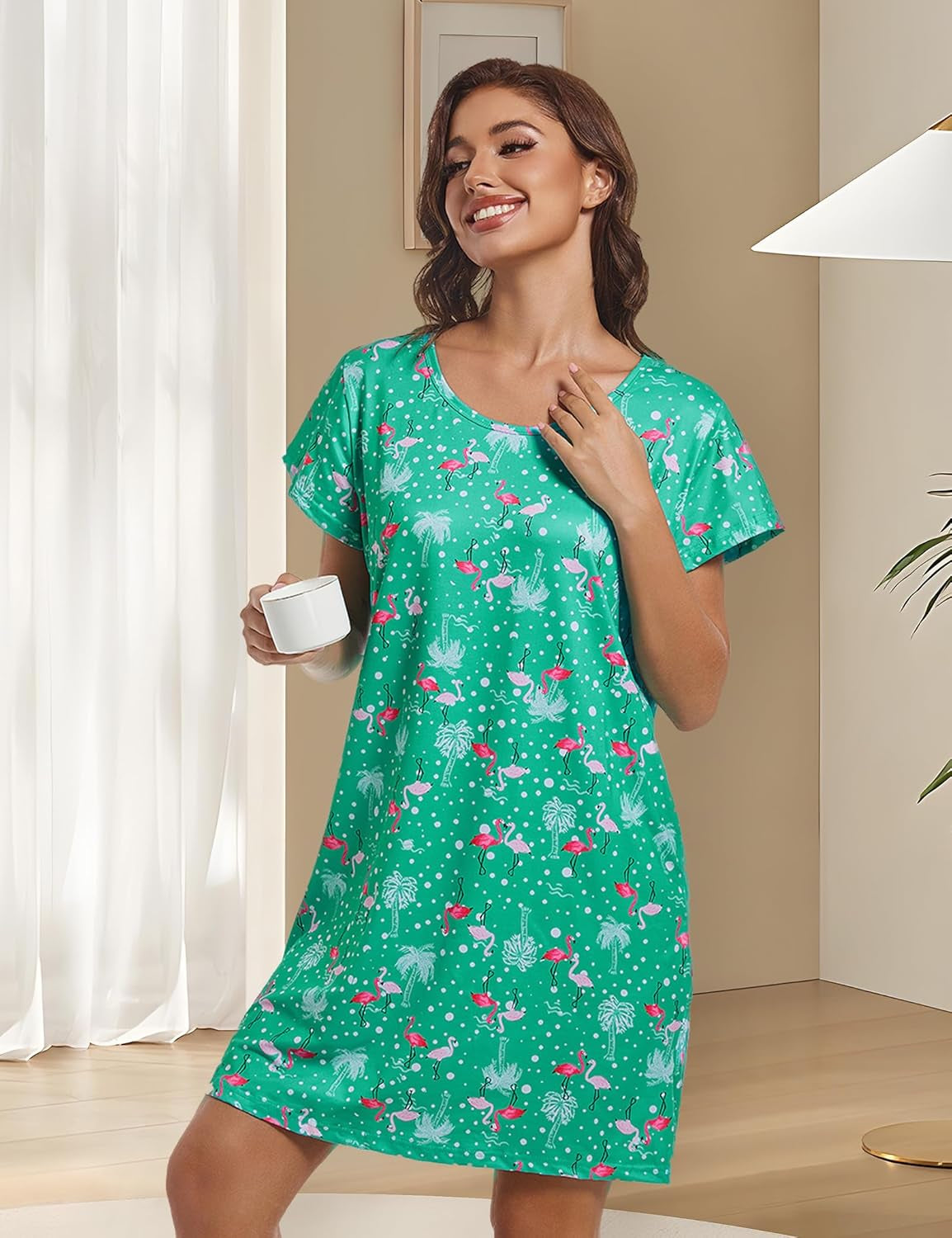 6 Pack Nightgowns for Women Soft Sleepwear Short Sleeve Women'S Nightgowns Print Sleepdress