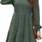Womens Square Neck Long Sleeve Fall Dresses Casual Babydoll Sweater Dress